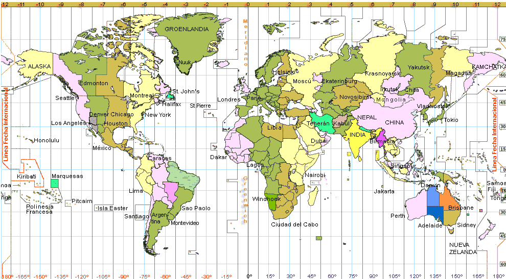 Mapa de huso horario